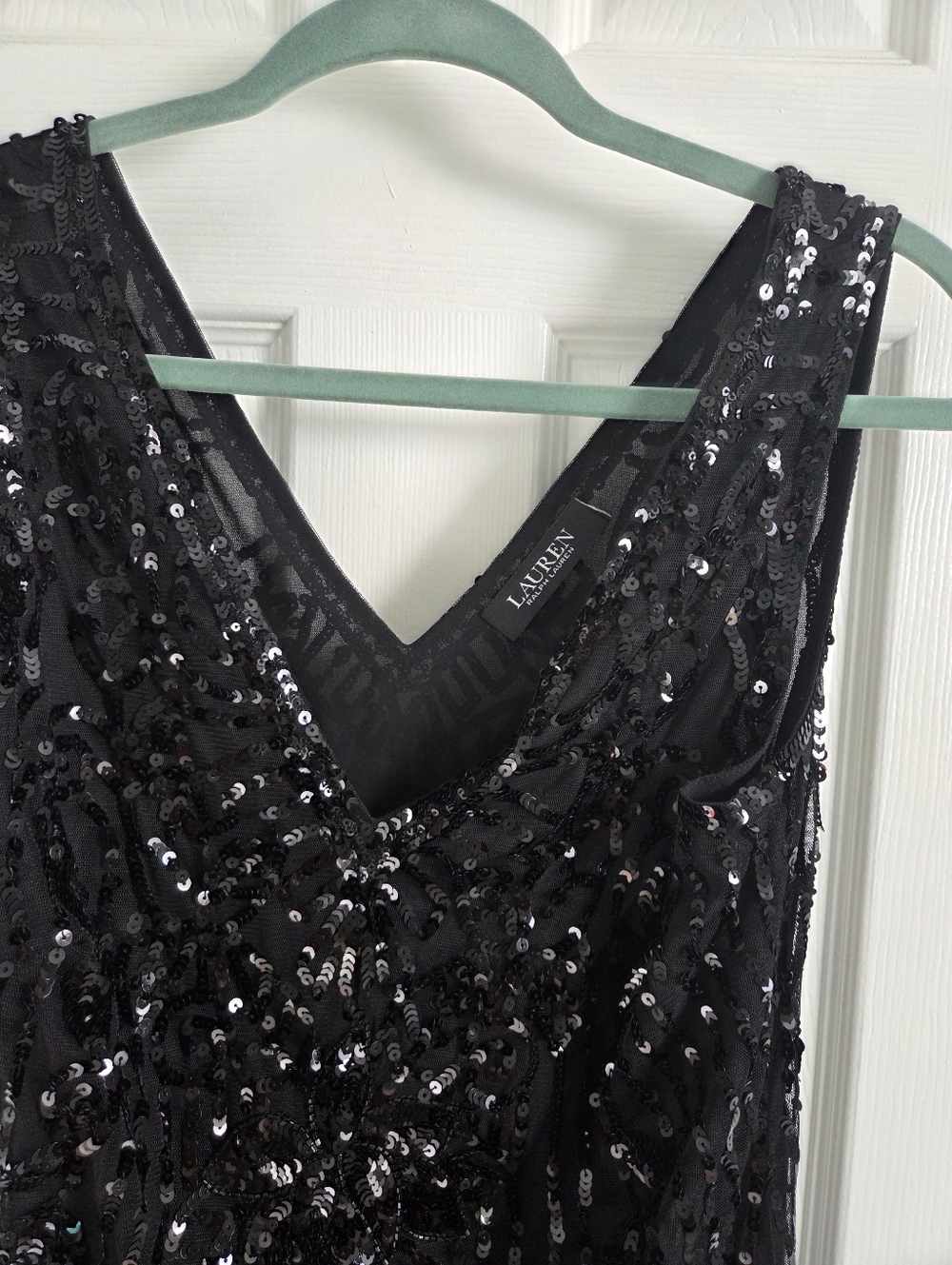 Lauren Ralph Lauren Black Sequin V-Neck Dress